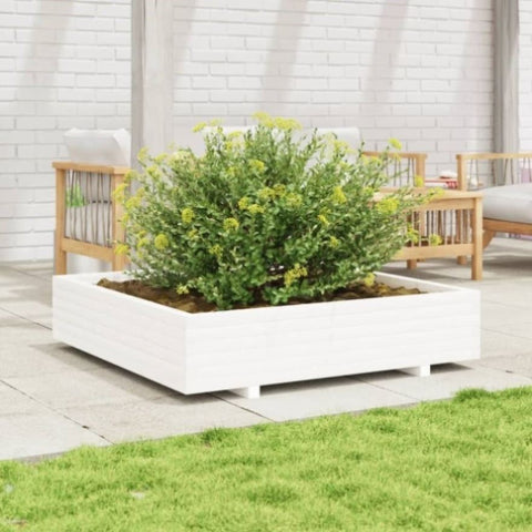 ZNTS Garden Planter White 110x110x26.5 cm Solid Wood Pine 847324