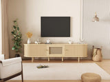 TV Stand with 1 Rattan Drawer and 2 Sliding Doors,Oval TV Cabinet Storage Sideboard with Rounded N605P339346E