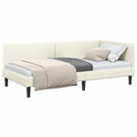 Corner Bed Frame Cream 90 x 190 cm Velvet and Engineered wood 42016223