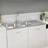 Kitchen Sink with Double Sinks Silver 1200x500x155 mm Stainless Steel 147238