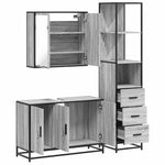 ZNTS 3 Piece Bathroom Furniture Set Grey Sonoma Engineered Wood 3301133