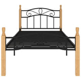 Bed Frame without Mattress Black Metal&Solid Oak Wood 100x200 cm 324912