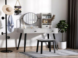 Dressing Table Set with Mirror and Stool, Vanity Makeup Table with 3 Drawers and Open Shelves for T3398P378736