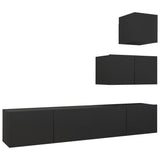 ZNTS 4 Piece TV Cabinet Set Black Engineered Wood 3078840