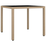 Garden Table with Glass Top Beige Poly Rattan&Tempered Glass 319550