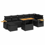 8 Piece Garden Sofa Set with Cushions Black Poly Rattan Acacia 3327625