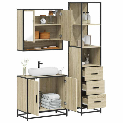 ZNTS 3 Piece Bathroom Furniture Set Sonoma Oak Engineered Wood 3301156