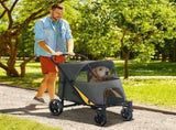 Pet Stroller w/ Universal Front Wheels, Shock Absorber, One Click Foldable Dog Cat Carriage w/ T3398P349599
