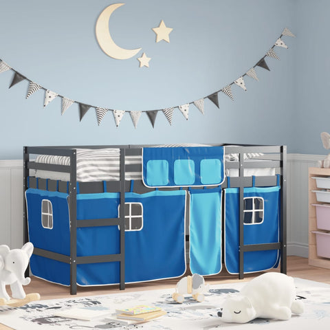 ZNTS Kids' Loft Bed with Curtains without Mattress Blue 80x200cm 3206962