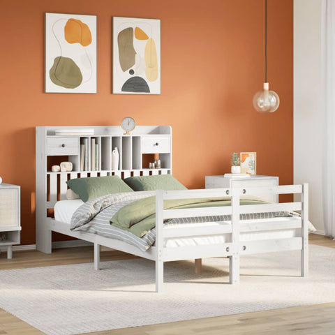 ZNTS Bookcase Bed without Mattress White 120x190 cm Small Double Solid Wood Pine 3321927
