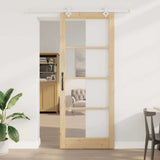 Sliding Door Natural 93 x 232 cm Solid Pine Wood and Glass 3332235