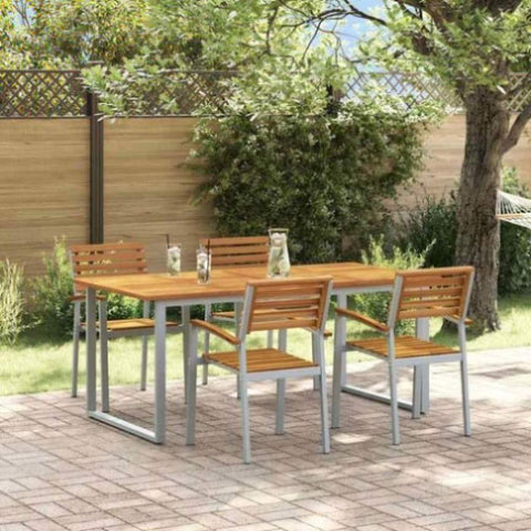 Garden Dining Set 5 pcs Grey and brown Solid acacia wood 3284347