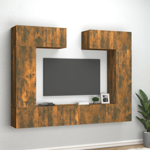 ZNTS 6 Piece TV Cabinet Set Smoked Oak Engineered Wood 3114467