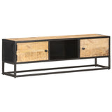 TV Cabinet with Carved Door 130x30x40 cm Rough Mango Wood 320943