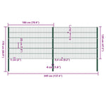 Fence Panel with Posts Iron 349x120 cm Green 278662