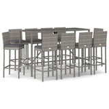 11 Piece Garden Bar Set with Cushions Grey Poly Rattan 3203932