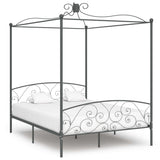 284484 Canopy Bed Frame without Mattress Grey Metal 160x200 cm