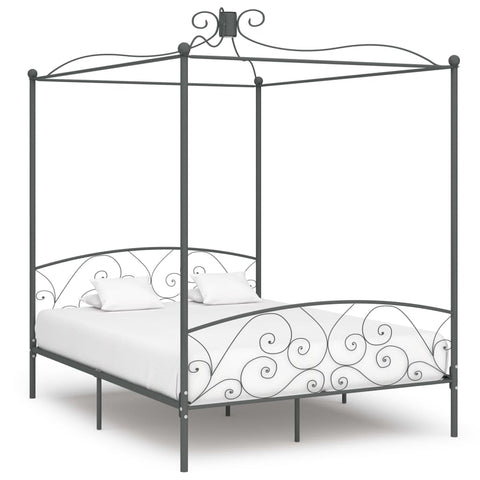 284484 Canopy Bed Frame without Mattress Grey Metal 160x200 cm