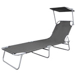 ZNTS Folding Sun Lounger with Canopy Steel Grey 44291