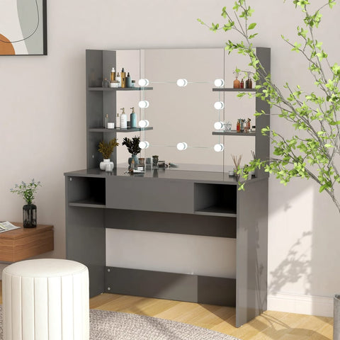 Makeup Table with LED Lights 100x40x135 cm MDF Grey 331542