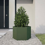 Garden Planter Olive Green Hexagon 69x60x45 cm Steel 851125