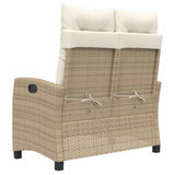 Reclining Garden Bench with Cushions Beige Poly Rattan 368229
