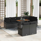 Garden Sofa Set with Cushion 9 pcs Black Poly Rattan 3349351