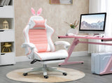 Racing Gaming Chair, Reclining PU Leather Computer Chair with Removable Rabbit Ears, Footrest, T3398P329883