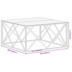 ZNTS Coffee Table Silver Stainless Steel and Tempered Glass 349977