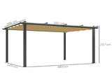 3 x 4m Aluminium Pergola, with Retractable Roof - Khaki T3398P314740