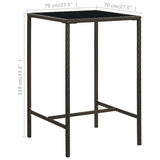 Garden Bar Table Brown 70x70x110 cm Poly Rattan and Glass 313457
