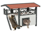 Cat House Outdoor w/ Balcony Stairs Roof, 77 x 50 x 73 cm, White T3398P347598