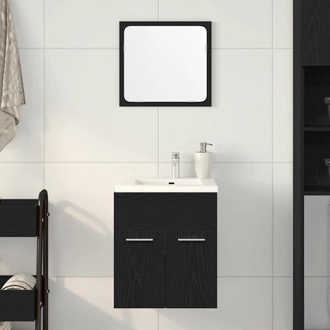 ZNTS 2 Piece Bathroom Furniture Set Black Oak Engineered Wood 862038