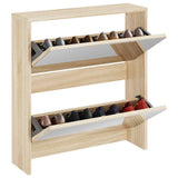 Shoe Cabinet 2-Layer Mirror Oak 63x17x67 cm 243045