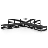 7 Piece Garden Lounge Set Black Solid Wood Pine 3075508