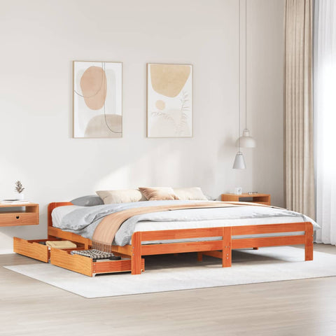 ZNTS Bed frame without Mattress Wax Brown 200x200 cm Solid Wood Pine 3309028