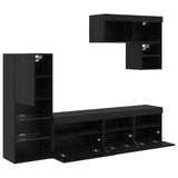 TV Wall Units Wall-mounted 6 pcs Black Oak Engineered Wood 3402976