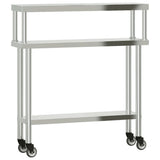 Kitchen Work Table with Overshelf 110x30x120 cm Stainless Steel 3208897