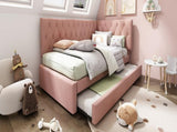 Upholstered Bed Daybed with Pull-Out Bed, 3FT Single Sofa Bed 90 x 190 cm, Ottoman Bed Trundle Beds N601P377081P
