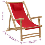 Deck Chair Red Bamboo, Canvas Standard Foldable 318597