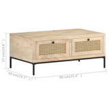 Coffee Table 90x50x37 cm Solid Mango Wood and Natural Cane 323511