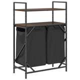 Laundry Basket 2 Compartments with Shelves Brown Oak 859089