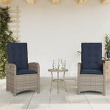 3 Piece Bistro Set with Cushions Grey Poly Rattan 365183