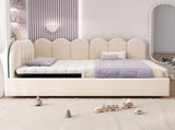 Upholstered Daybed with Pull-Out Bed, Crown-shaped Trundle Bed, 3FT Single Sofa Bed 90 x 190 cm, N601P431271B