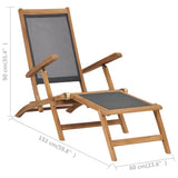 Deck Chair Black Solid Teak Wood 152 cm x 60 cm x 90 cm Foldable 47410