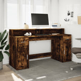 Desk with LED Lights Smoked Oak 160x55x91 cm Engineered Wood 3309433