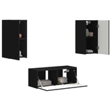 TV Cabinet Set Wall-mounted 6 pcs Black Engineered Wood 3409061