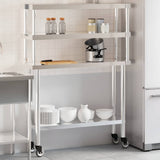Kitchen Work Table with Overshelf 110x30x150 cm Stainless Steel 3208905
