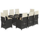 9 Piece Garden Dining Set with Cushions Black Poly Rattan 3212487