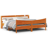 Bed Frame with Headboard Wax Brown 200x200 cm Solid Wood Pine 3307034